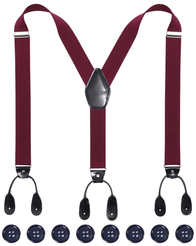 Kajeer Mens Adjustable Button End Suspenders - Y-Back Elastic Tuxedo Suspenders with Heavy Duty Leather Buttons End (Wine red) - Image 1
